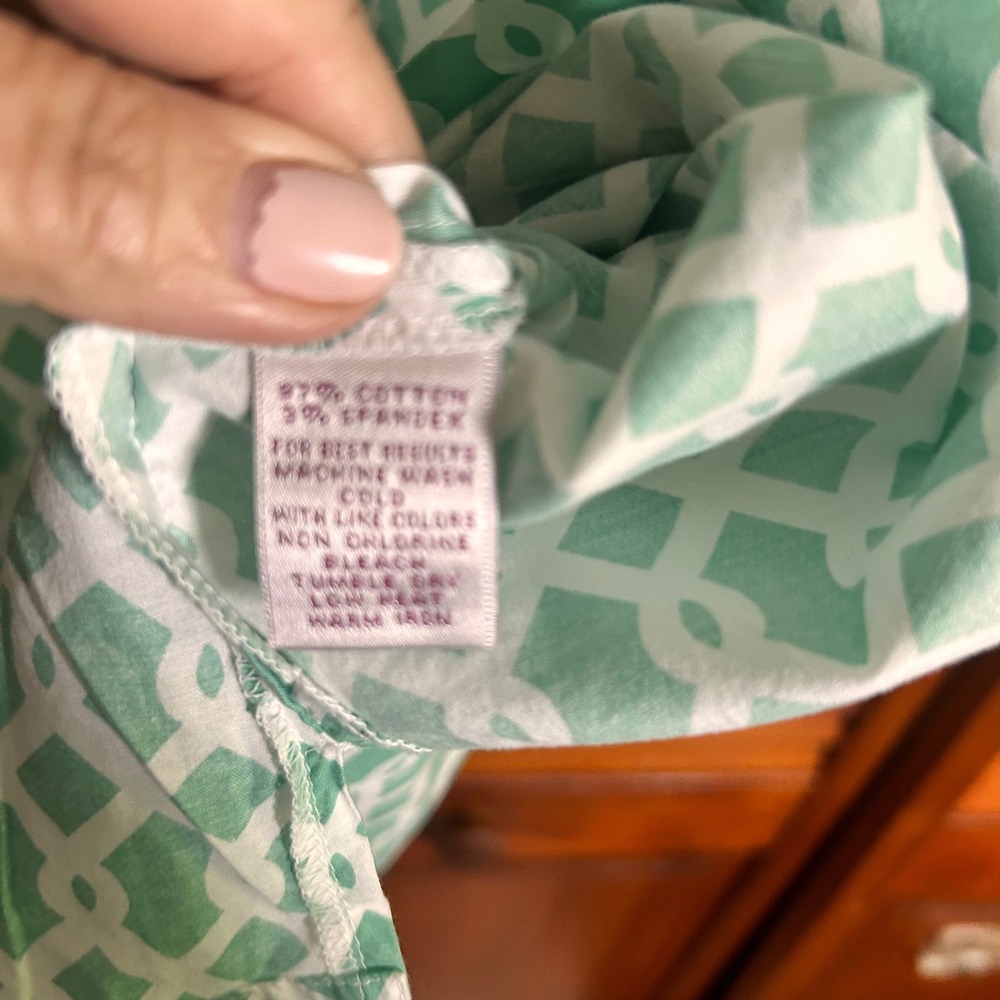 Peter Millar Womens XL Mint Green White Geometric Lattice 3/4 Sleeve Tunic Top - Picture 6 of 6